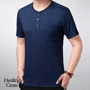 남성 라운드넥 기본 반팔 티셔츠 - HGMS6012-3 블루