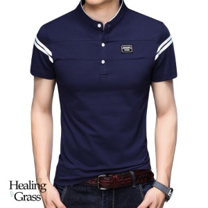 남성 카라 반팔 면 티셔츠 - HGMS3022 네이비